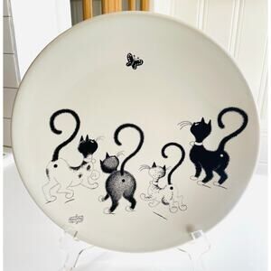 French Dubout Cat Plate 10” Editions Clouet France Whimsical Cats Butterfly Art